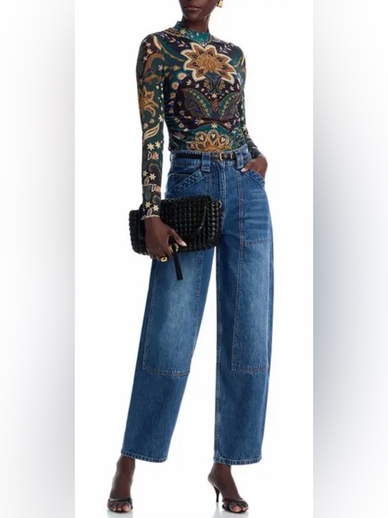 FARM Rio Black & Gold Paisley-Print Tulle Blouse - Picture 2 of 6